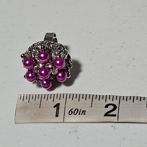 Vintage Purple Rhinestone Silver Tone Adjustable Ring Retro 50s 60s Fashion - Picture 4 of 4